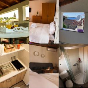 a collage of four pictures of a hotel room at Roko Apartments in Biograd na Moru