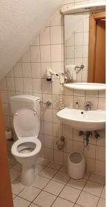 een badkamer met een toilet en een wastafel bij Gästehaus Samuel Wadgassen in Wadgassen