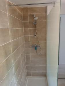 a shower with a shower head in a bathroom at Chalet Var Canebières in Le Muy