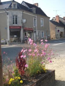 un ramo de flores rosas al lado de una calle en Gite la petite pataudiere, en Le Guédéniau