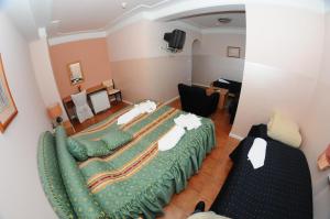 a hotel room with a bed and a television at Hotel Garni Rimski in Novi Sad