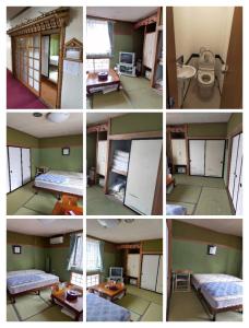 a group of four pictures of a room with a bed and a bathroom at Suijin Hotel - Vacation STAY 23125v in Chichibu