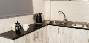 eine Küche mit Spüle und Arbeitsplatte in der Unterkunft Corfu Olivia Apartments in Moraḯtika + 31 Fotos