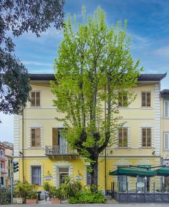 un edificio giallo con un albero di fronte di Villa Grazia a Viareggio