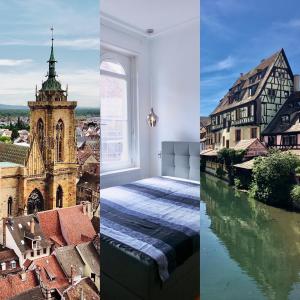 a collage of pictures of a building and a church at Bonjour Colmar in Colmar