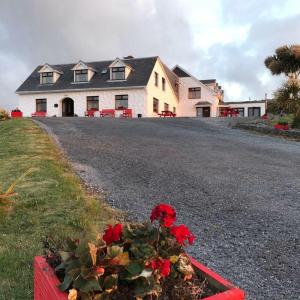 una casa con una flor roja en una caja roja en Ard Einne House Bed & Breakfast, en Inis Mór