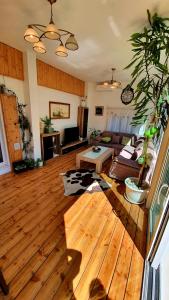 ein Wohnzimmer mit einem Sofa und Holzboden in der Unterkunft Apartments Viki in Split