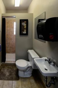 La salle de bains est pourvue de toilettes et d'un lavabo. dans l'établissement Gîte le 812, à Québec