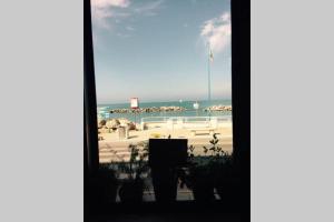 a view of a beach from a window at Bilocale Fronte Mare in Marina di Pisa