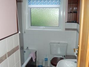 a small bathroom with a toilet and a window at Paths End in Port Isaac