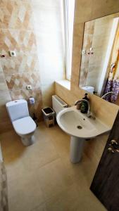 a bathroom with a white sink and a toilet at Sanpic in Sanzhiyka