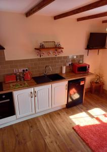 una cucina con lavandino e piano cottura forno superiore di A New U Country Cottage Apartment 2 a Valentia Island