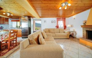 a living room with two couches and a kitchen at Villa Nicole in Theológos