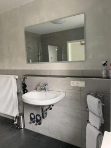 a bathroom with a sink and a mirror at Apartment Martinstraße 7b in Hannover
