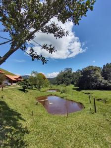 um pequeno lago no meio de um campo em POUSADA BELA HELENA em Viscode de Mauá