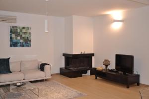 a living room with a couch and a tv at Casa Annadelia in Silvi Paese