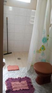 uma casa de banho com WC e um tapete no chão em Pousada Nascentes da Canastra em São João Batista do Glória
