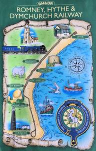 a book cover of a map of rnorney lighthouse and plymouth railway at Beautiful Spacious Holiday Home - Romney Sands in New Romney