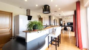 a kitchen with a counter with plants on it at La Découverte, Jacuzzi, Sauna, et Terrasse avec vue sur lac à la campagne entre Toulouse et Auch in Catonvielle