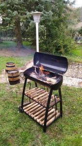 un barbecue con un fuoco nell'erba di Šumski Raj- Forest Paradise a Velika Remeta