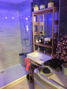 un bagno con un lavandino bianco e una doccia di Superbe Studio in Nice at 450m from the sea with Clim a Nizza Altre 41 foto