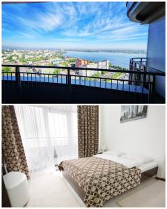 Postel nebo postele na pokoji v ubytování SkyTech Most City Hotel 19 floor PANORAMIC VIEW