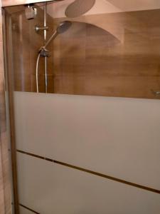 a shower door with a shower head in a bathroom at Villa Longo de Bellis in Bari +148 photos