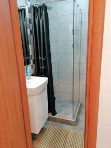 La salle de bains est pourvue d'un lavabo et d'une douche en verre. dans l'établissement Kod Lipe - Travnik, à Travnik