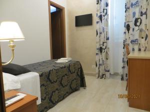 a hotel room with a bed and a shower at Hotel Silva in Rome