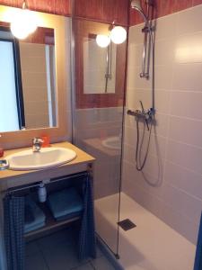 a bathroom with a sink and a shower at appartement vue sur mer in Talmont