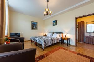 ein Schlafzimmer mit einem Bett und ein Wohnzimmer in der Unterkunft Villa Walir - Spa Hotel Garni SUPERIOR in Marienbad