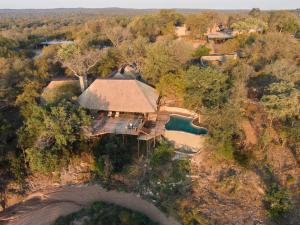 an overhead view of a house with a pool at Garonga Safari Camp in Makalali Game Reserve