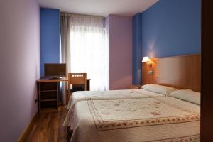 a hotel room with a bed and a television at Hostal RIO SELMO in Ponferrada