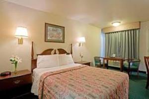Habitación de hotel con cama y mesa en Best Inn, en Wellsville