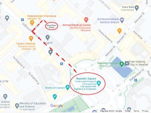a map of the upgrade to sacred water centre at Downtown Suites Yerevan in Yerevan