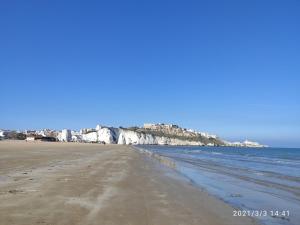 a view of the beach in front of white cliffs at VILLETTE FABRIZIO, 2023 a VIESTE in Vieste