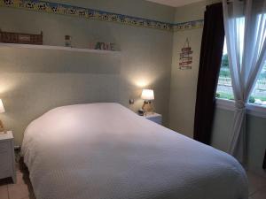 a bedroom with a white bed and a window at Les lits de la Py in Sommepy-Tahure