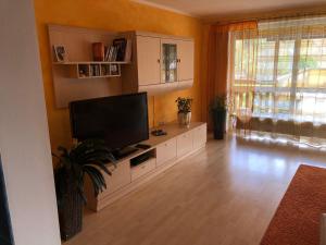 una sala de estar con TV de pantalla plana en un armario en Ferienwohnung Stiftsgartenblick en Sankt Lambrecht