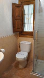 ein Bad mit einem WC, einem Waschbecken und einem Fenster in der Unterkunft Casa Rural Leonor in San Ciprián