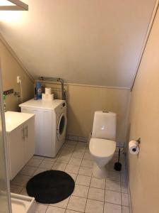 a small bathroom with a toilet and a sink at Tufte Gård in Ulefoss