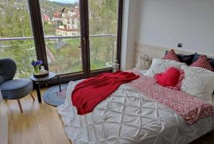 Postel nebo postele na pokoji v ubytování Apartamenty Czerwone Maki Wisła