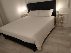 a bedroom with a large white bed with two lamps at Bresciantica in Brescia