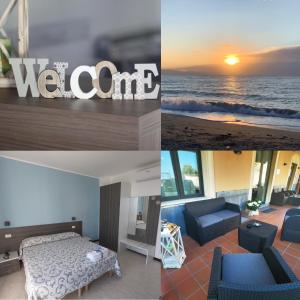 een collage van foto's van een hotelkamer met een bed en meubilair bij Hotel Aurora in Varazze