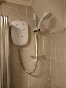 eine Dusche mit Duschkopf im Bad in der Unterkunft Havisham Studio Flat Rochester ME1 1XZ in Strood