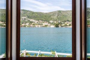 a view of a lake from a window at Art Apartment SeaSoul in Zaton