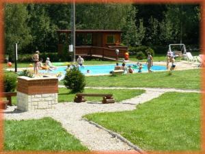 a group of people playing in a swimming pool at Motylek 8 in Borušov