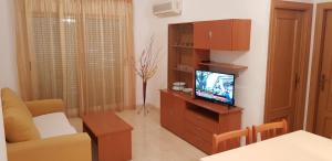 a living room with a flat screen tv in a room at Zona Marina Dor - Apartamentos Costa Caribe II in Oropesa del Mar