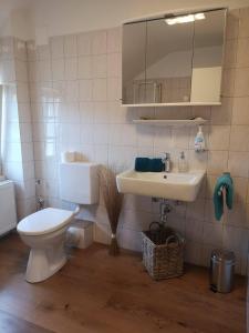 a bathroom with a toilet and a sink at Schlossblick Herborn in Herborn
