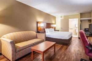 ノーフォークにあるEcono Lodge Naval Station Norfolkのベッドとソファのあるホテルの部屋