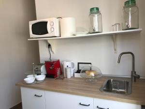 a kitchen counter with a microwave and a sink at La Dimora delle Muse in Catania